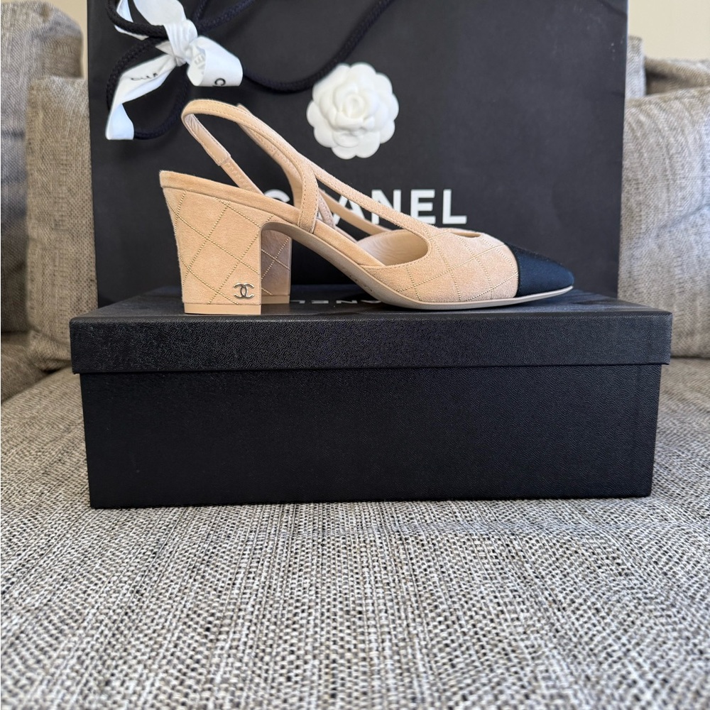 CHANEL Beige and Black Heels